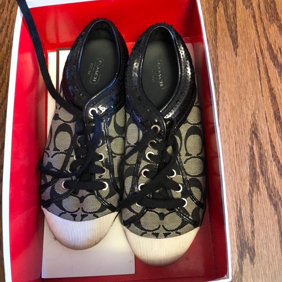 Coach Shoes - Black Coach / logo sequined sneakers size 9